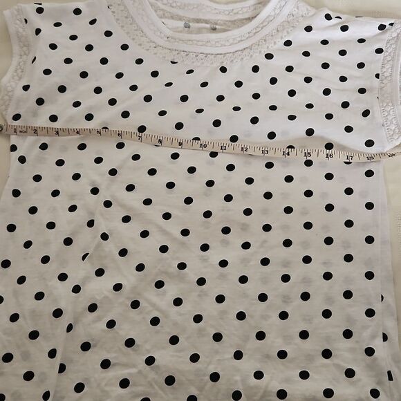 Suzy Shier Organic Cotton Lace Detail Sleeveless Polka Dot Top XS White/ Black - Picture 8 of 16